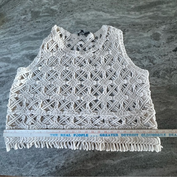 DKNY Jeans Women’s Macramé Knit Top 3X Beige Boho Festival Tank (F1) - Picture 8 of 10